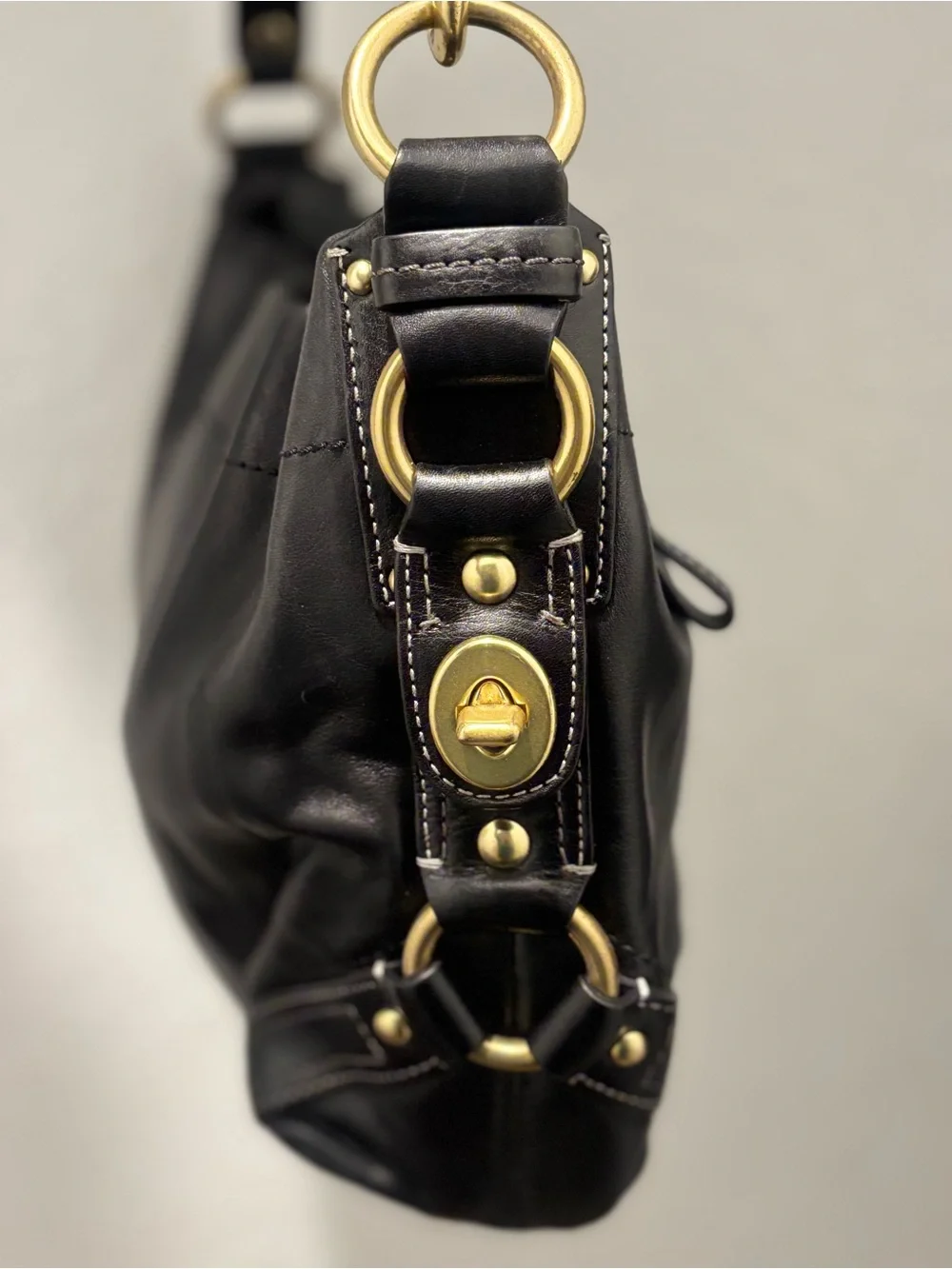 Coach Carley hobo Black Leather Shoulder Hobo with Gold-Tone Hardware